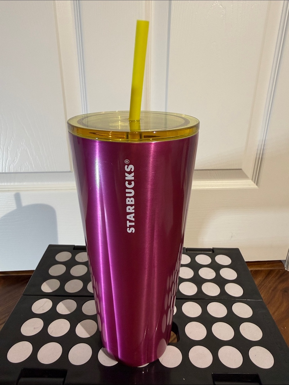 Starbucks Metallic Magenta Tumbler with Yellow Lid and Straw